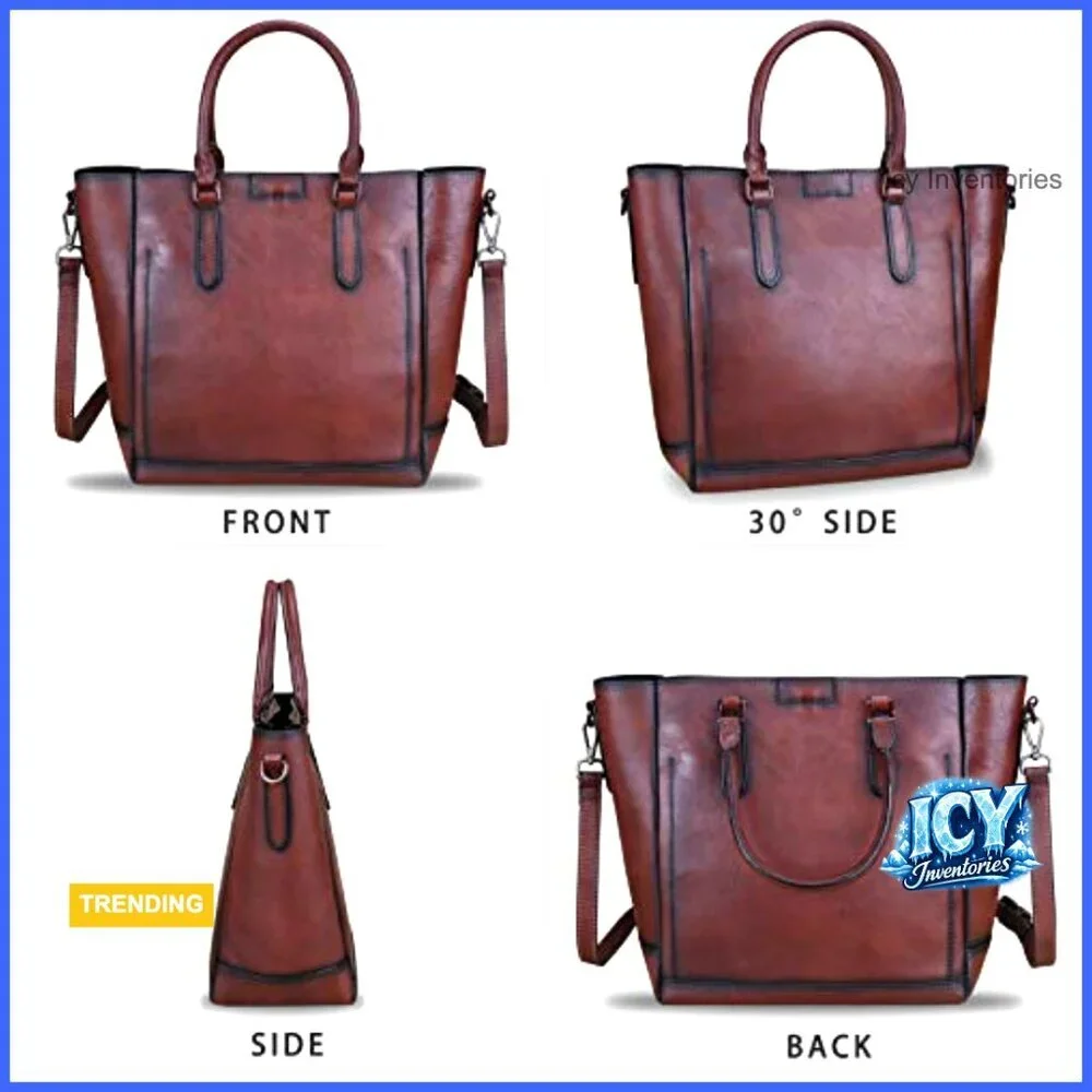 Genuine Leather Handbag Tote Satchel Shoulder Bag Vintage Handmade